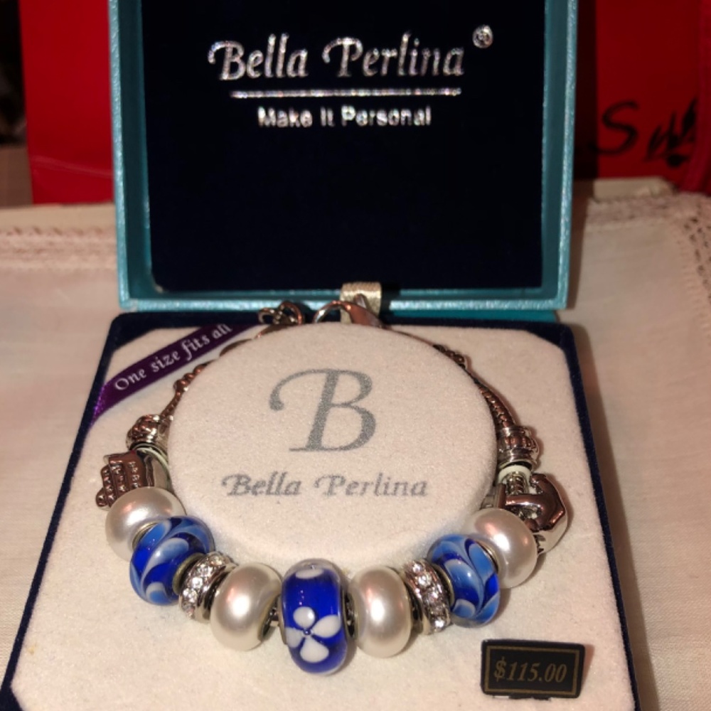 Bella Perlina Silver Art Glass SlCharm Bracelet Blue Bella Pelina - Picture 8 of 16